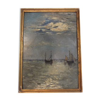 Impressionist painting on cardboard 1900 - marine, boats