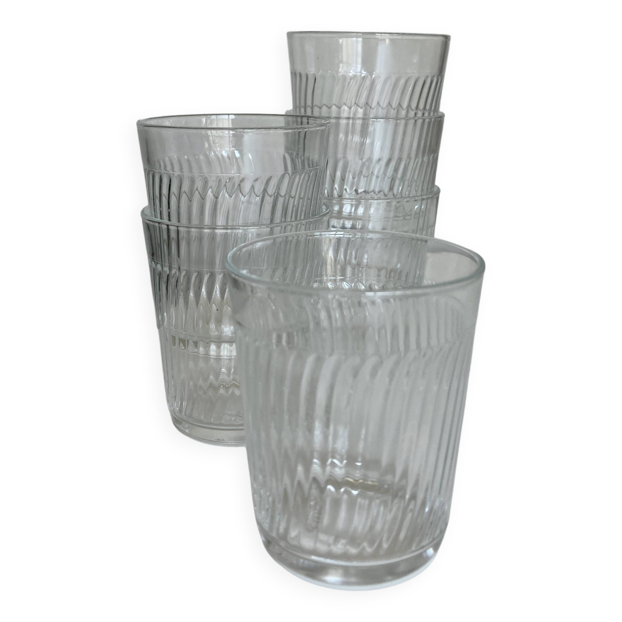 Set de 6 verres gobelets de verre pressé ondulations 1960 France