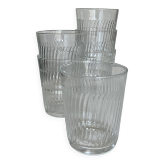 Set of 6 pressed glass tumblers with waves, 1960s France