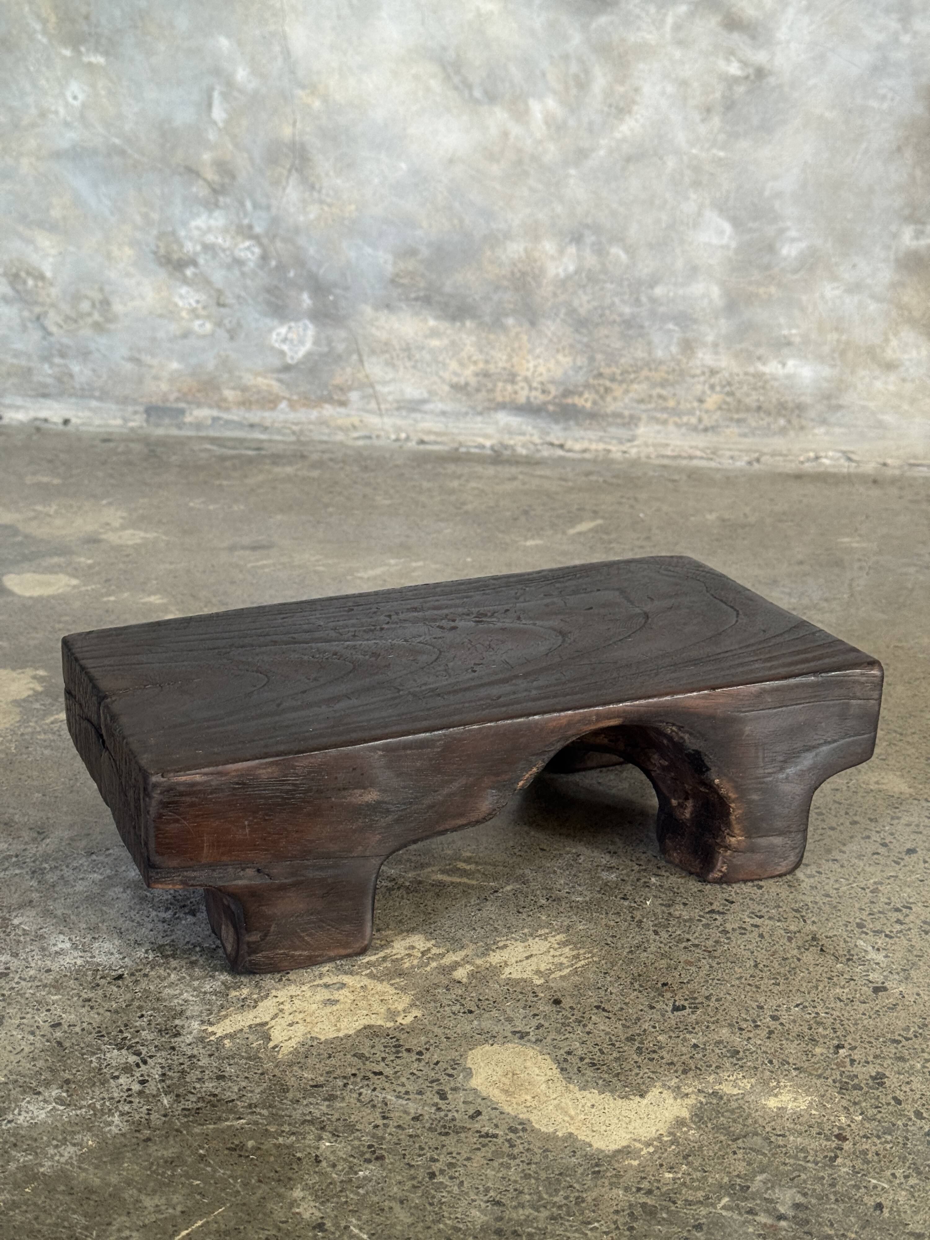 Small stool, black solid teak accent stool wabi-sabi L30 W8.5 H6.