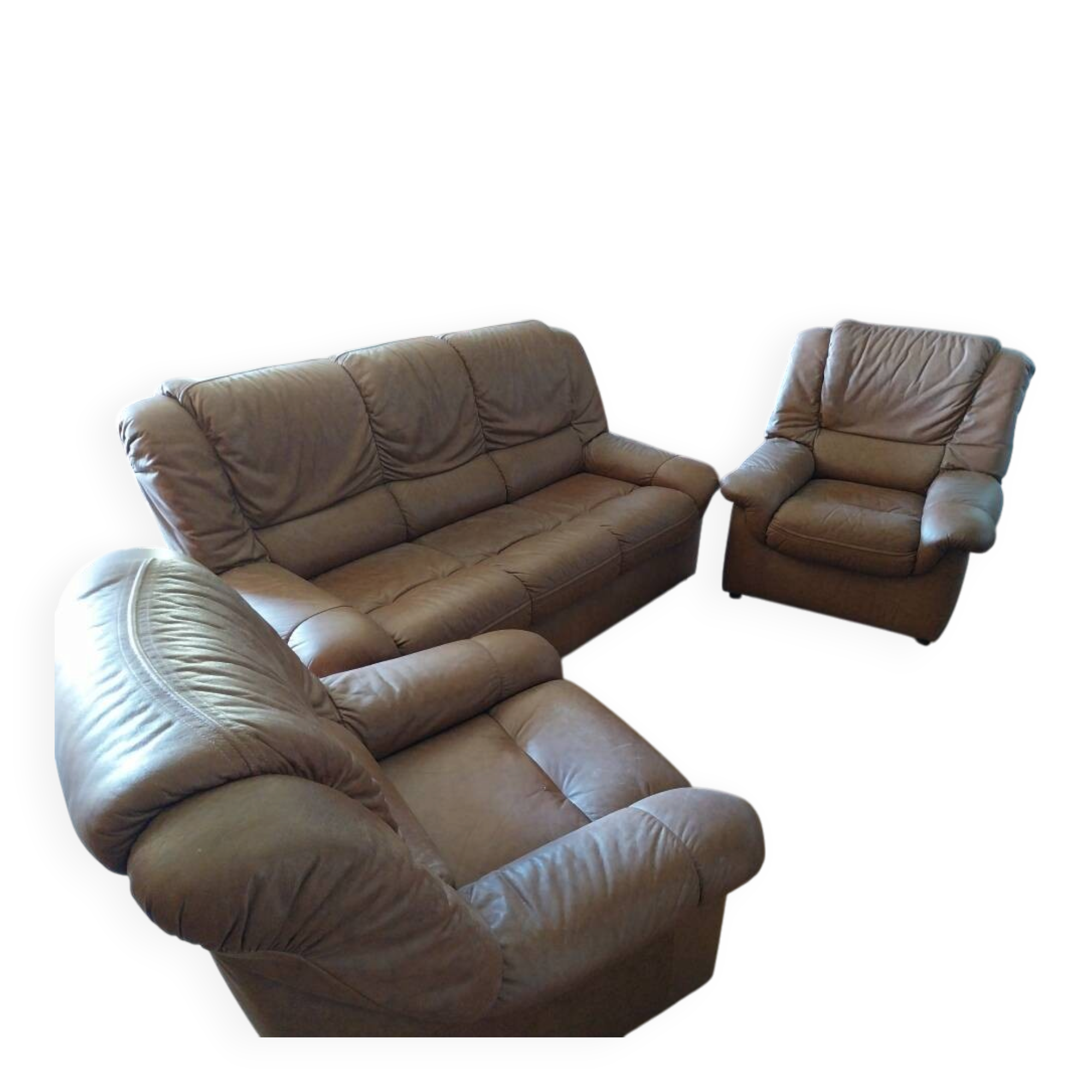 three-seater sofa and two armchairs