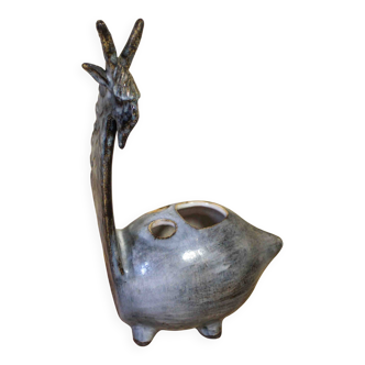 Zoomorphic glazed ceramic flower holder by Jean-Claude Raybaud
