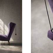 Vintage Mid-Century Scandinavian Modern Oak & Purple Fabric High Back Wing