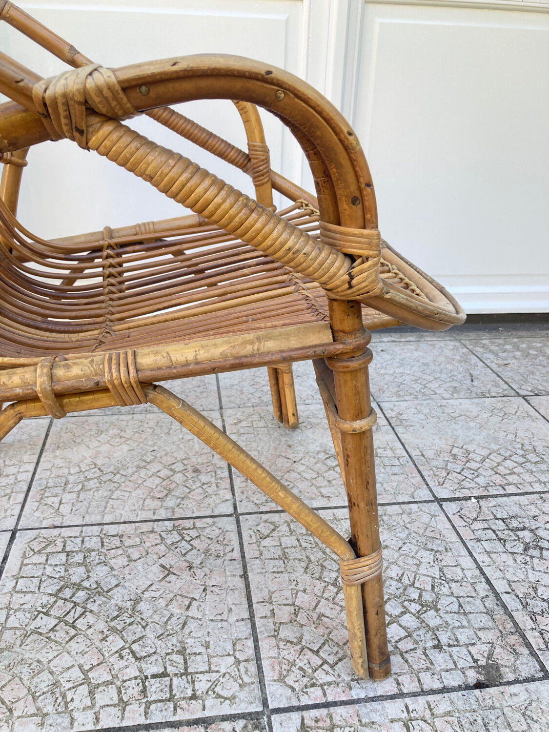 Vintage shell rattan armchair