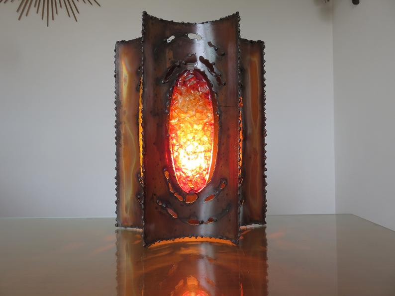 Applique " brutaliste " en métal et verre années 60 70