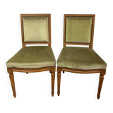 Paire de chaises Louis XVI signées Maurice Hirch – Velours Vert Amande