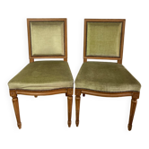Paire de chaises Louis XVI signées Maurice Hirch – Velours Vert Amande
