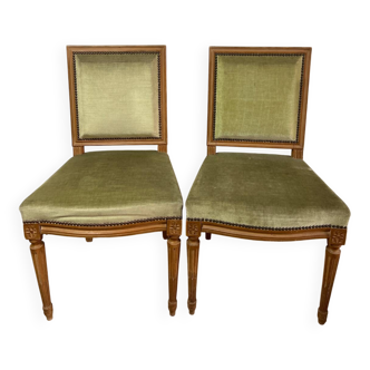 Paire de chaises Louis XVI signées Maurice Hirch – Velours Vert Amande