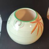 Lunéville France round vase – kiwi & leaf decoration – soft green vintage