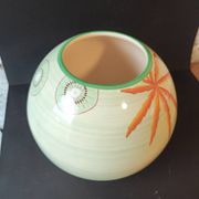 Lunéville France round vase – kiwi & leaf decoration – soft green vintage
