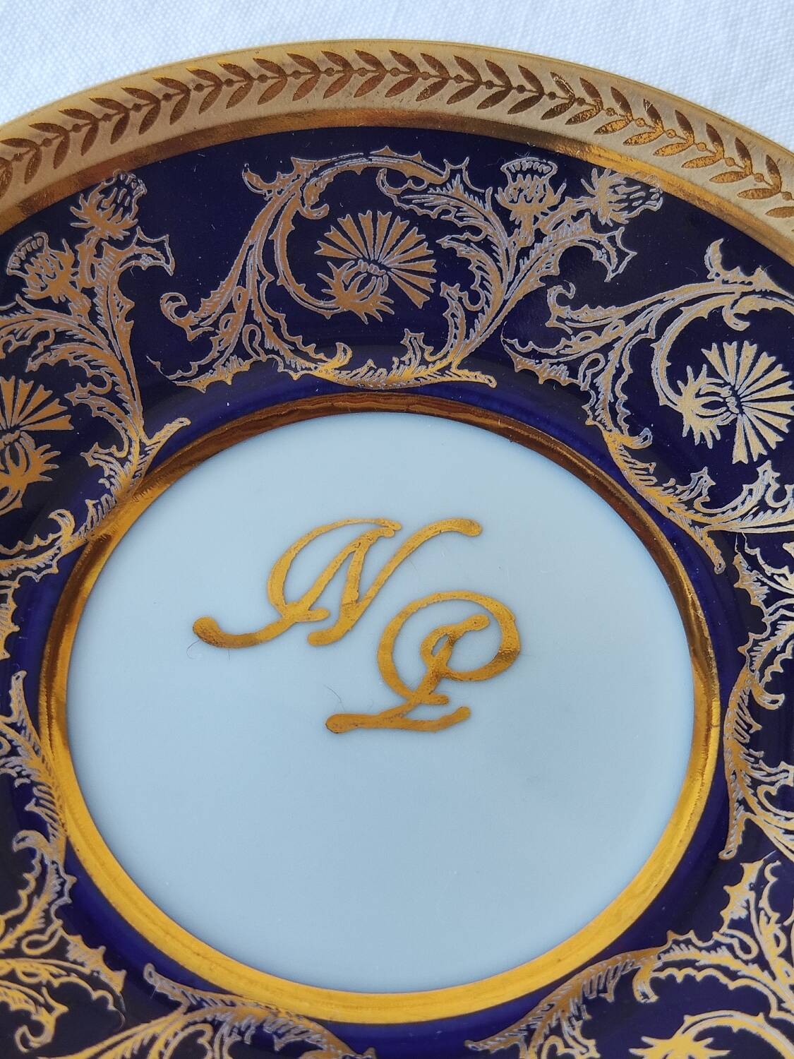 6 litron cups and saucers - oven blue and gold - Limoges porcelain