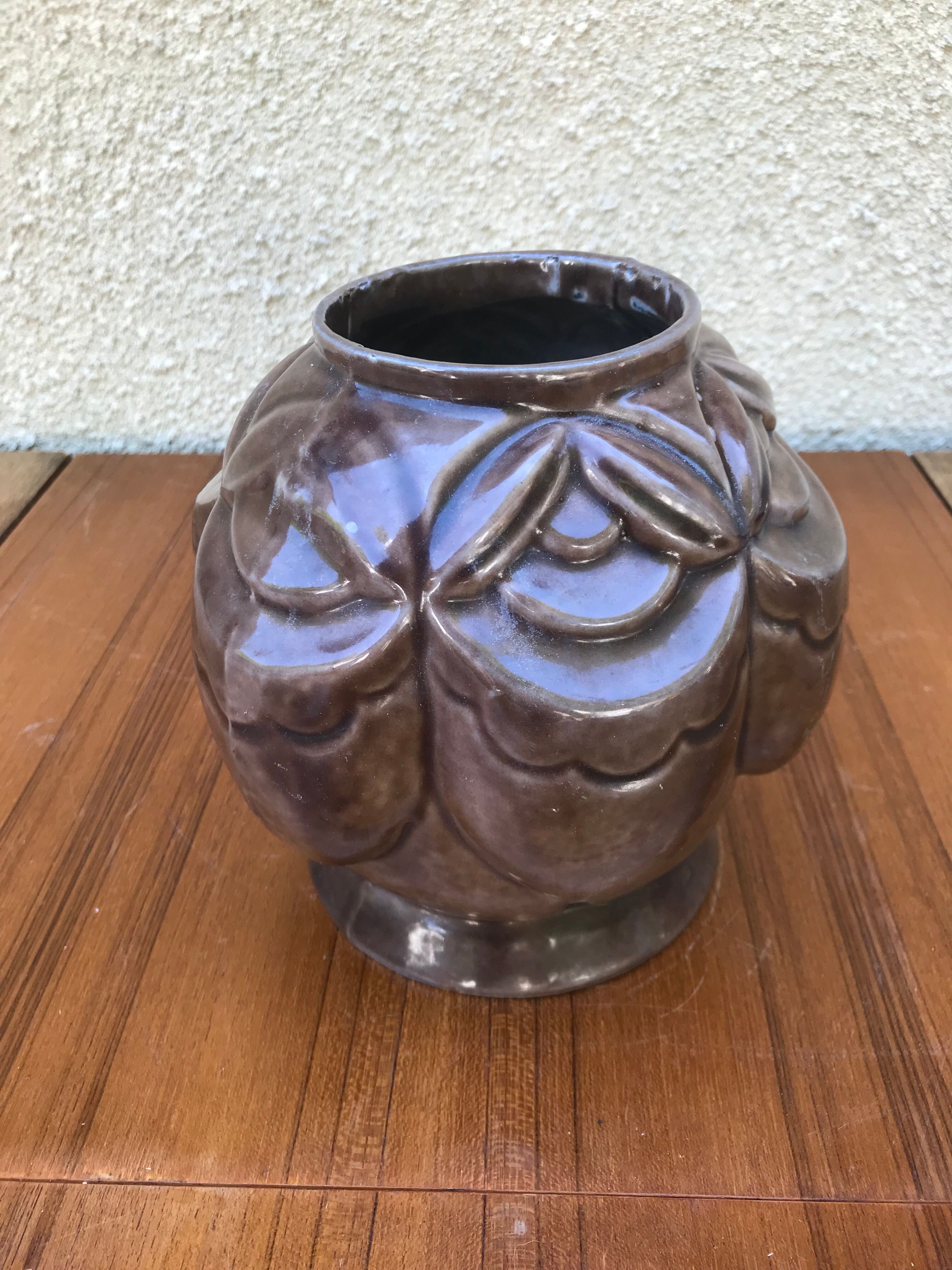 Old pot art deco plants fonte enamel brown