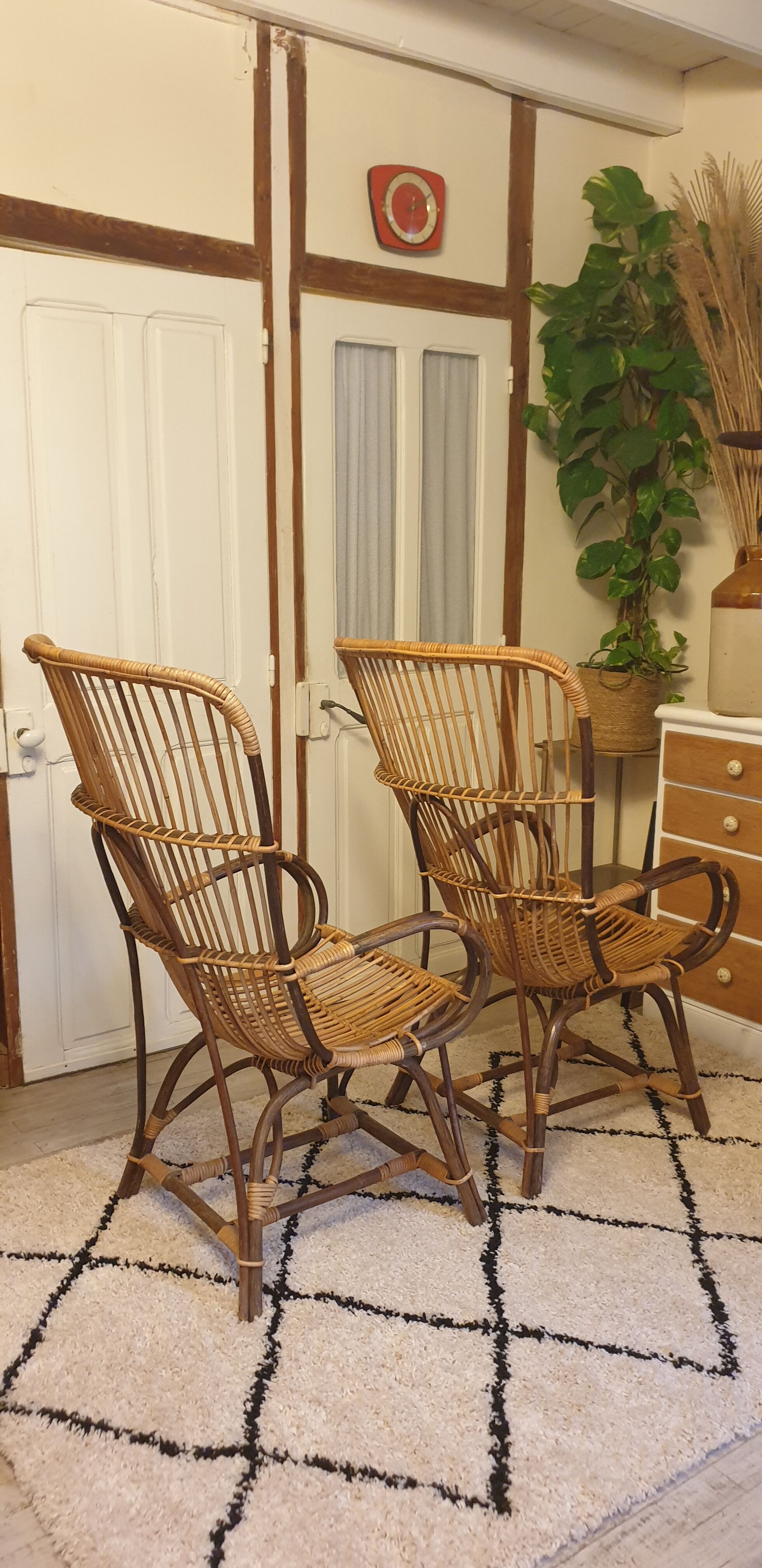 Pair of rattan armchairs