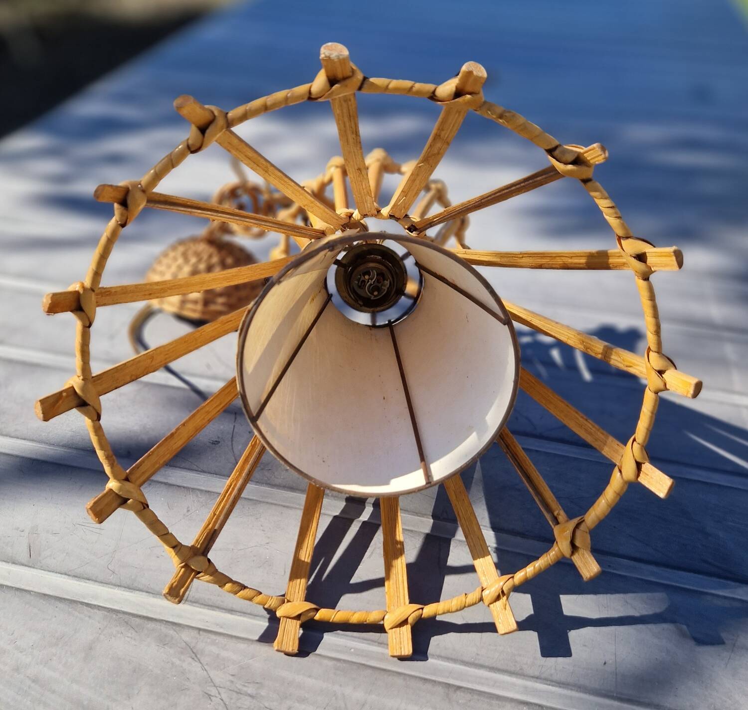 70s wicker chandelier pendant light