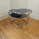 Vintage coffee table with 3 levels and rotating trays in chrome metal and smoked glass - Space Age 1970s.