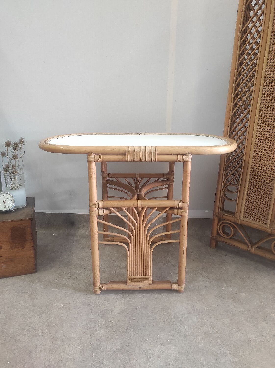 Salon rotin vintage et paravent