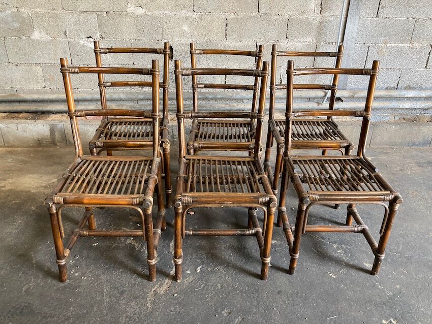 Set of 6 brown rattan chairs