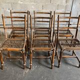 Set of 6 brown rattan chairs