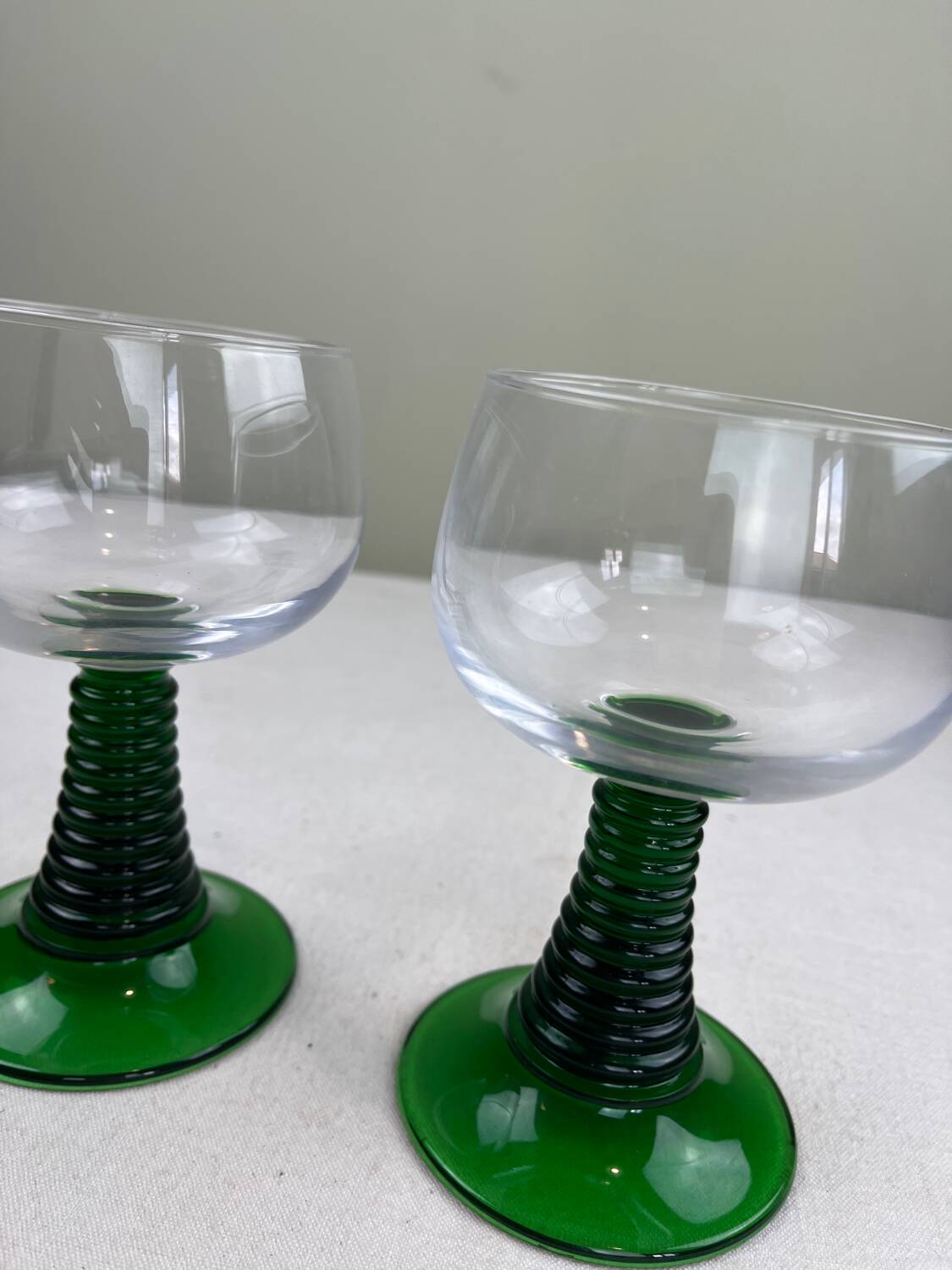 2 large vintage green glasses