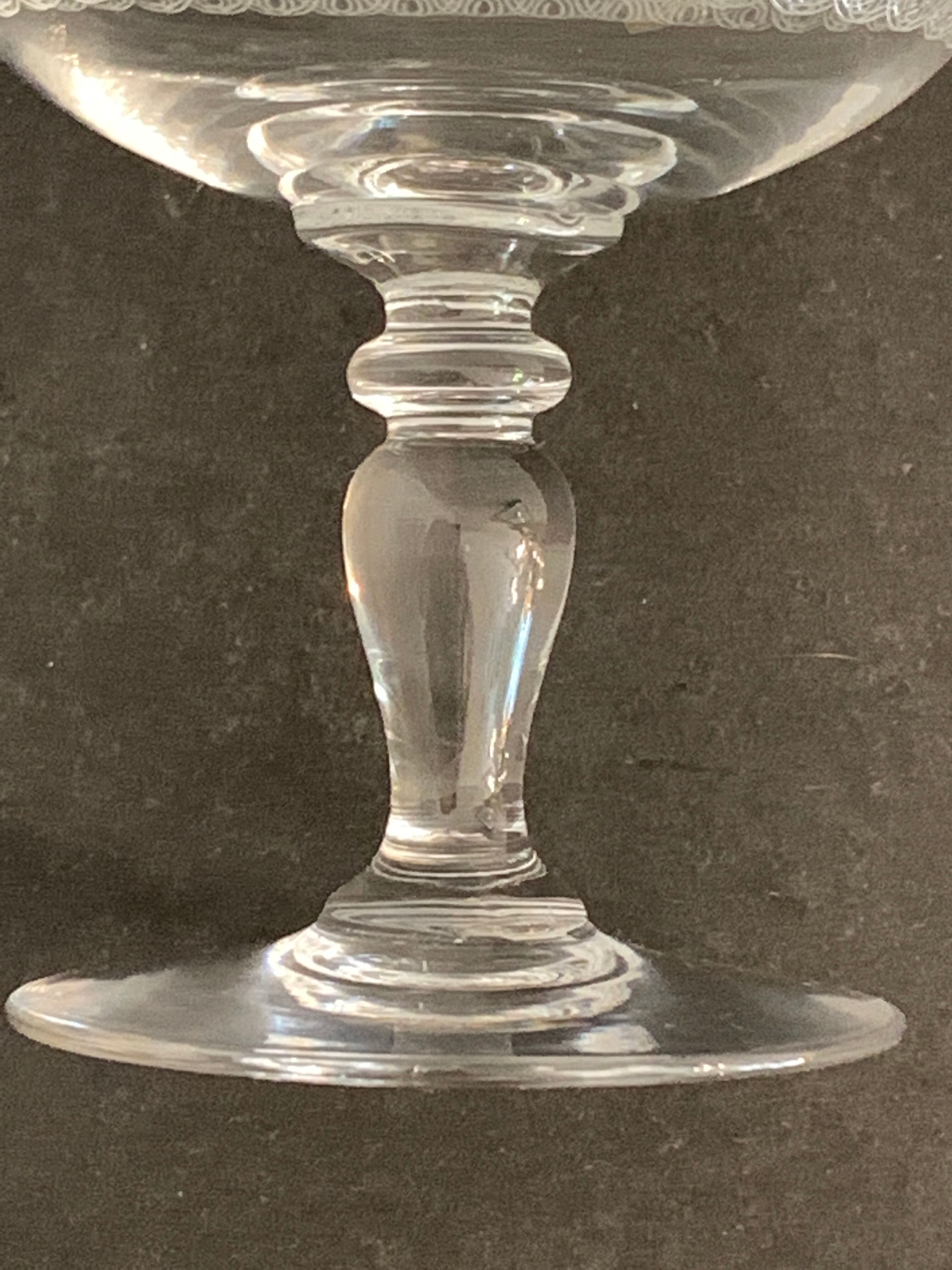 5 antique champagne glasses in engraved crystal