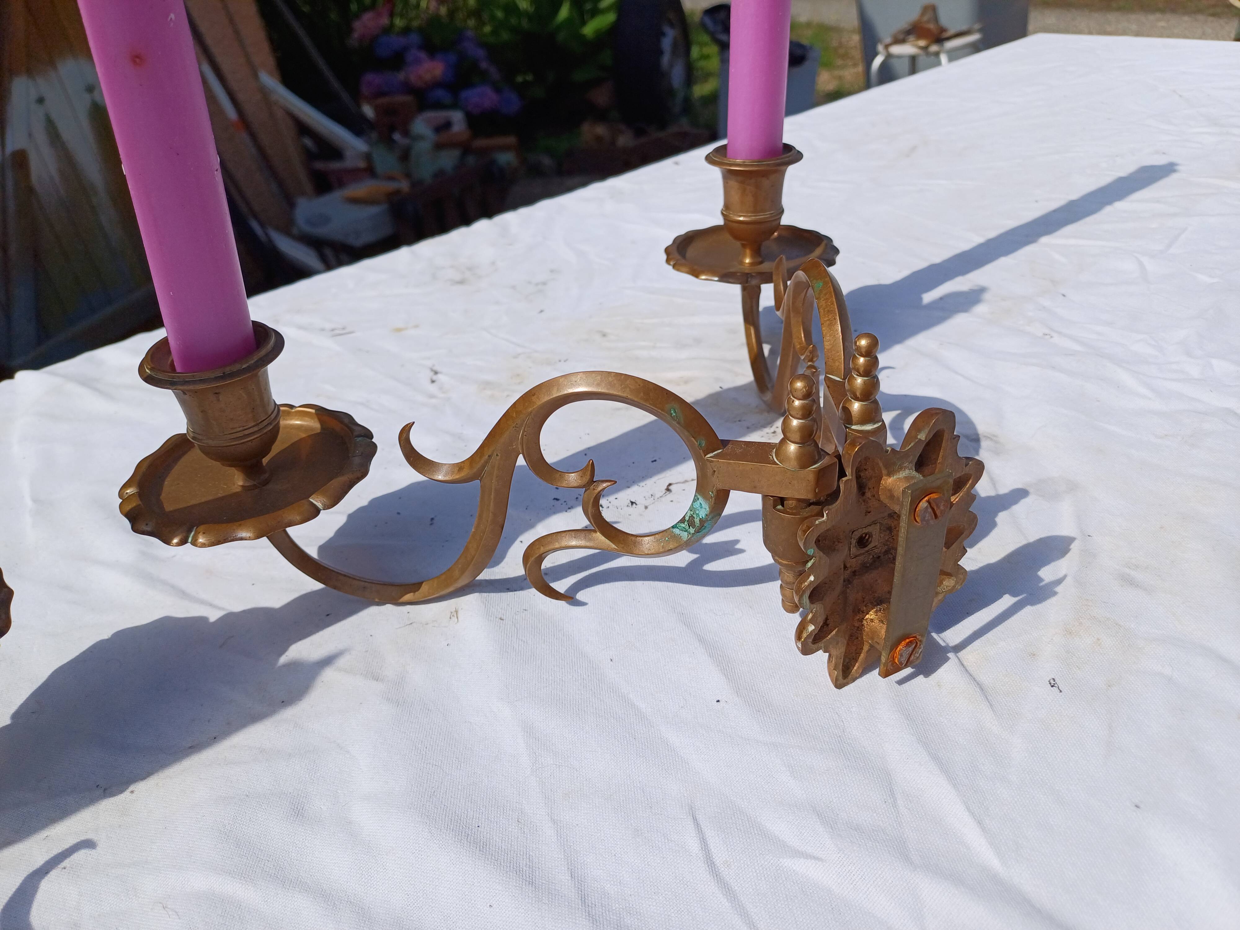 Pair of Bronze Candlesticks with 2 Arms of Lights