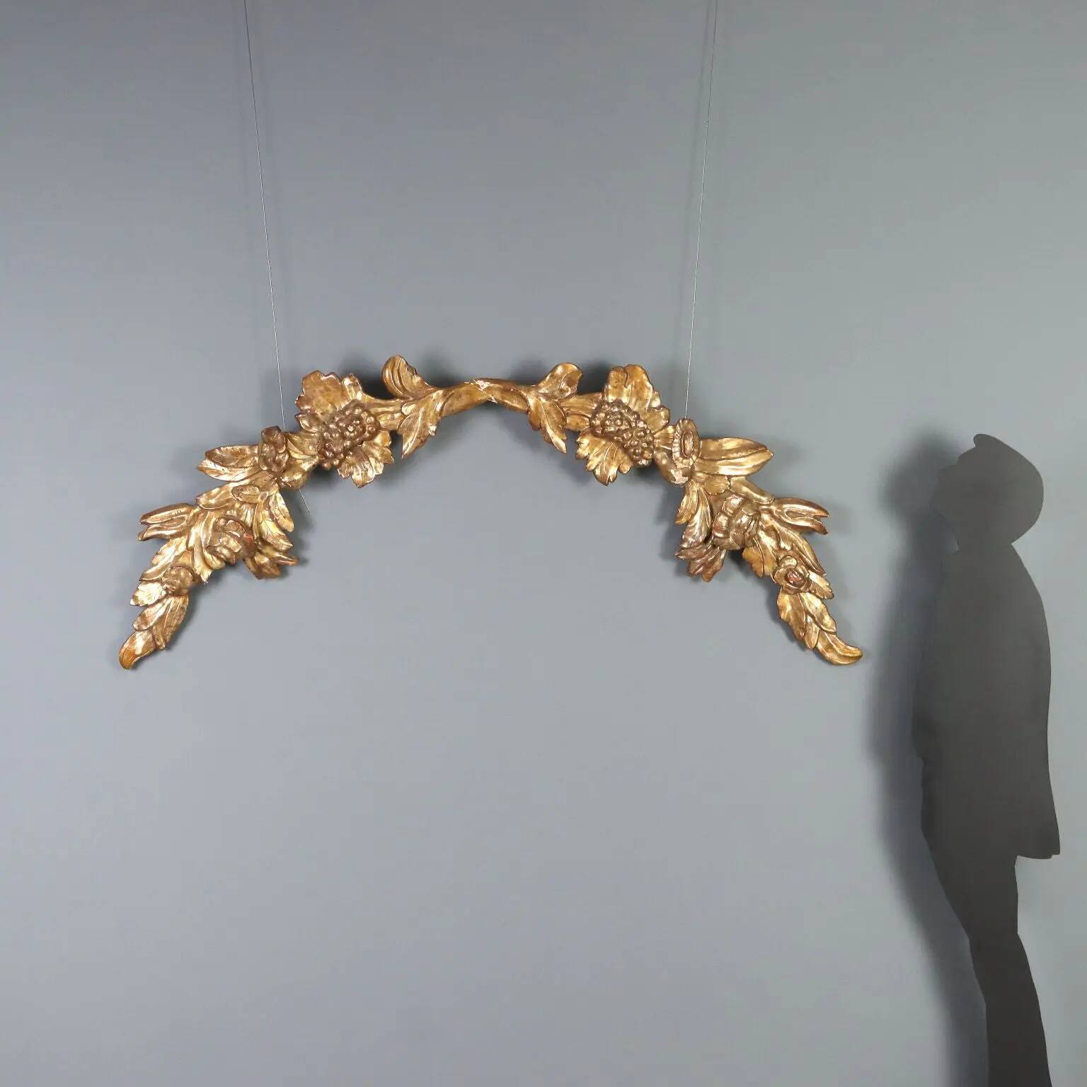 Ancient baroque frieze in carved and gilded wood, Italy, 18th century.