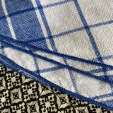 Round cotton tablecloth. Blue and white colors.