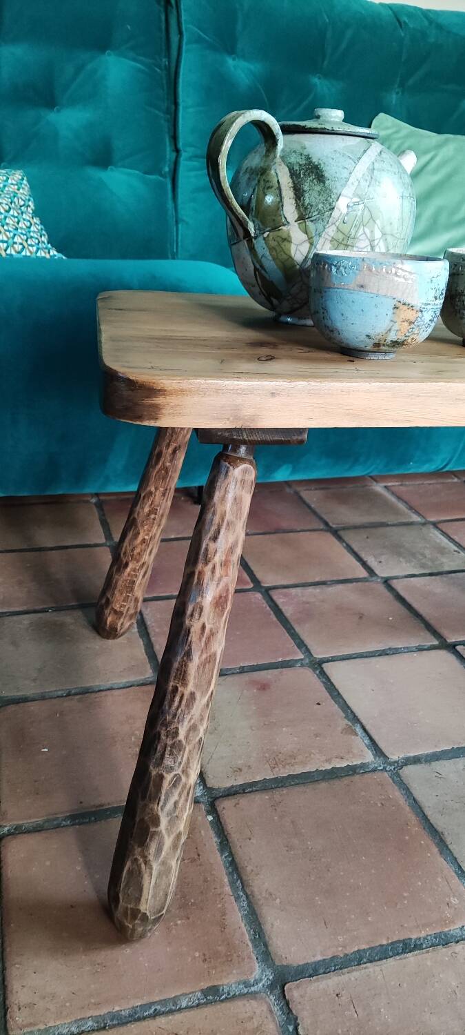 Brutalist solid wood coffee table 70 cm