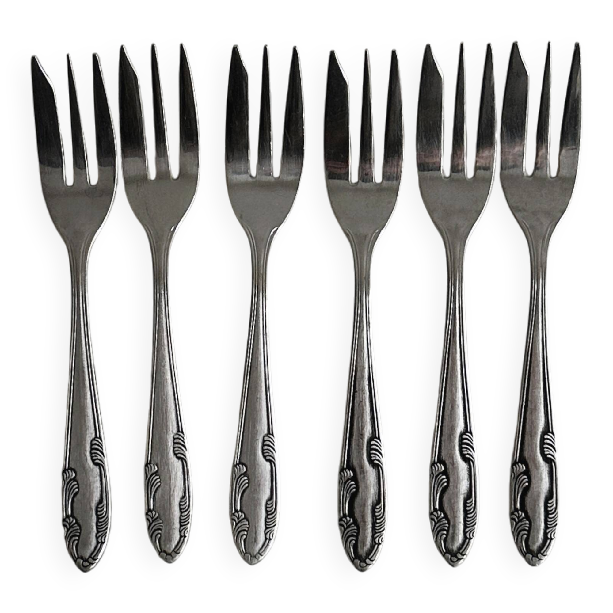 6 small silver plated metal dessert forks