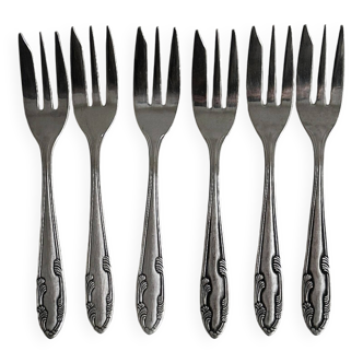 6 small silver plated metal dessert forks