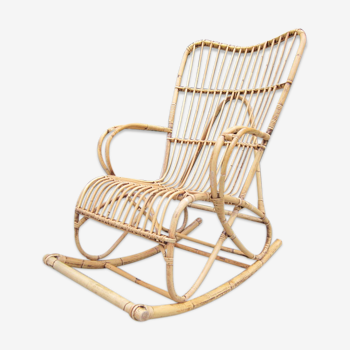 Rocking chair rotin  années 60