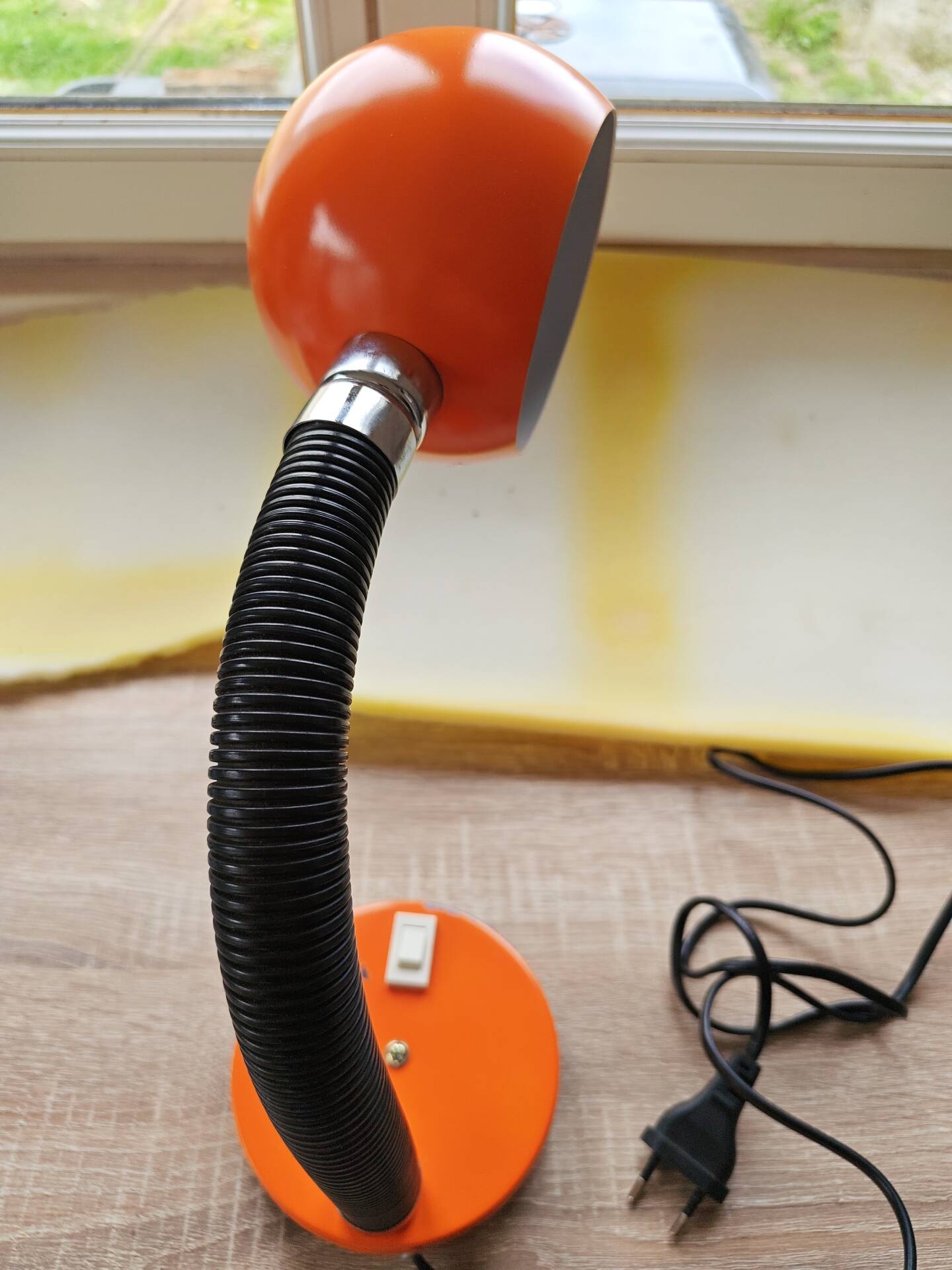 Vintage orange pop desk lamp with a flexible gooseneck - 1970s