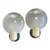 Paire d’appliques murales globe en verre irisé transparent seventies