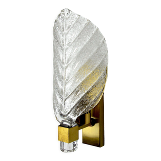 Frosted leaf wall lamp, murano glass, italy, 1970
