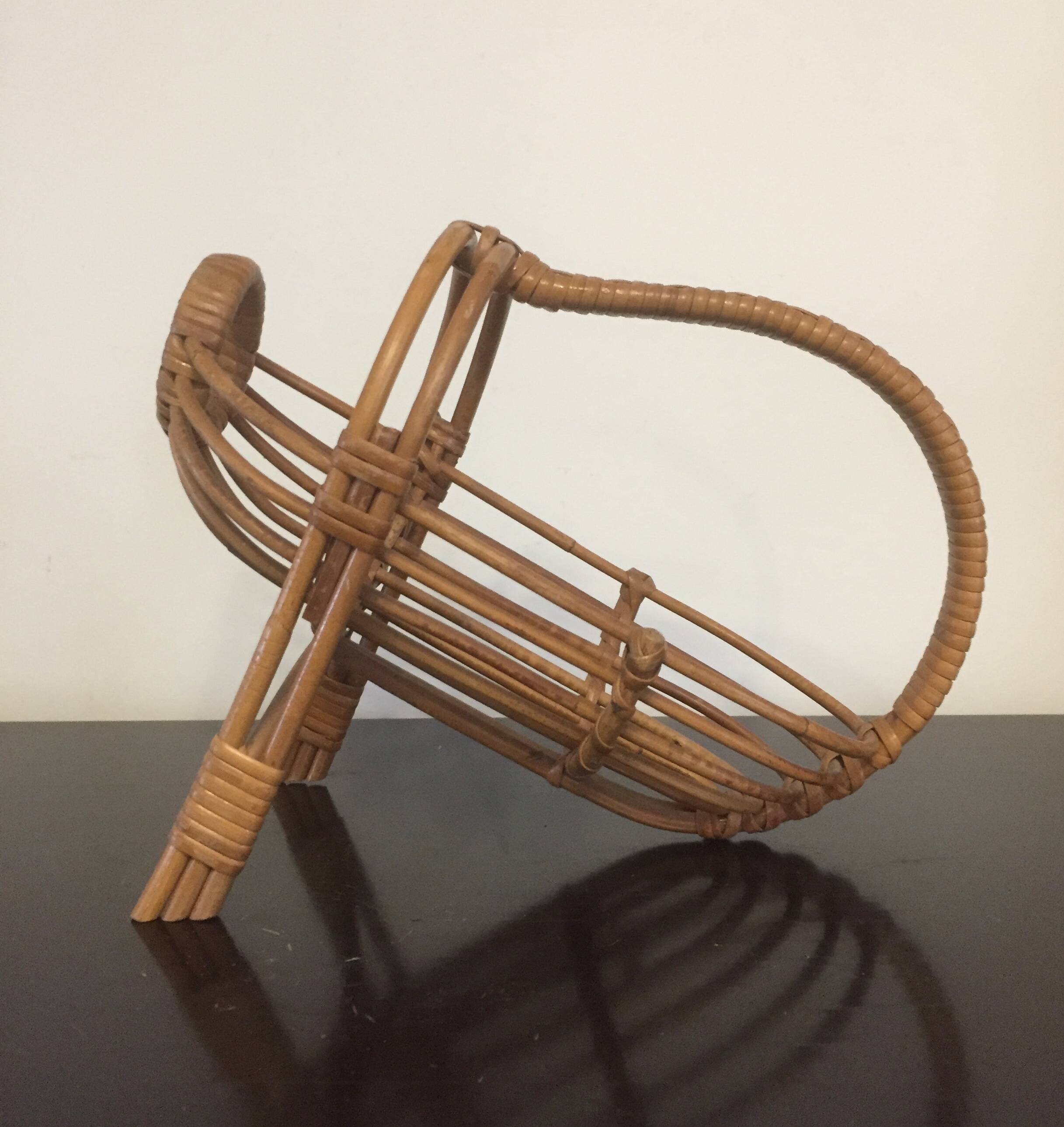 Porte bouteille de table serviteur - rotin osier - vintage
