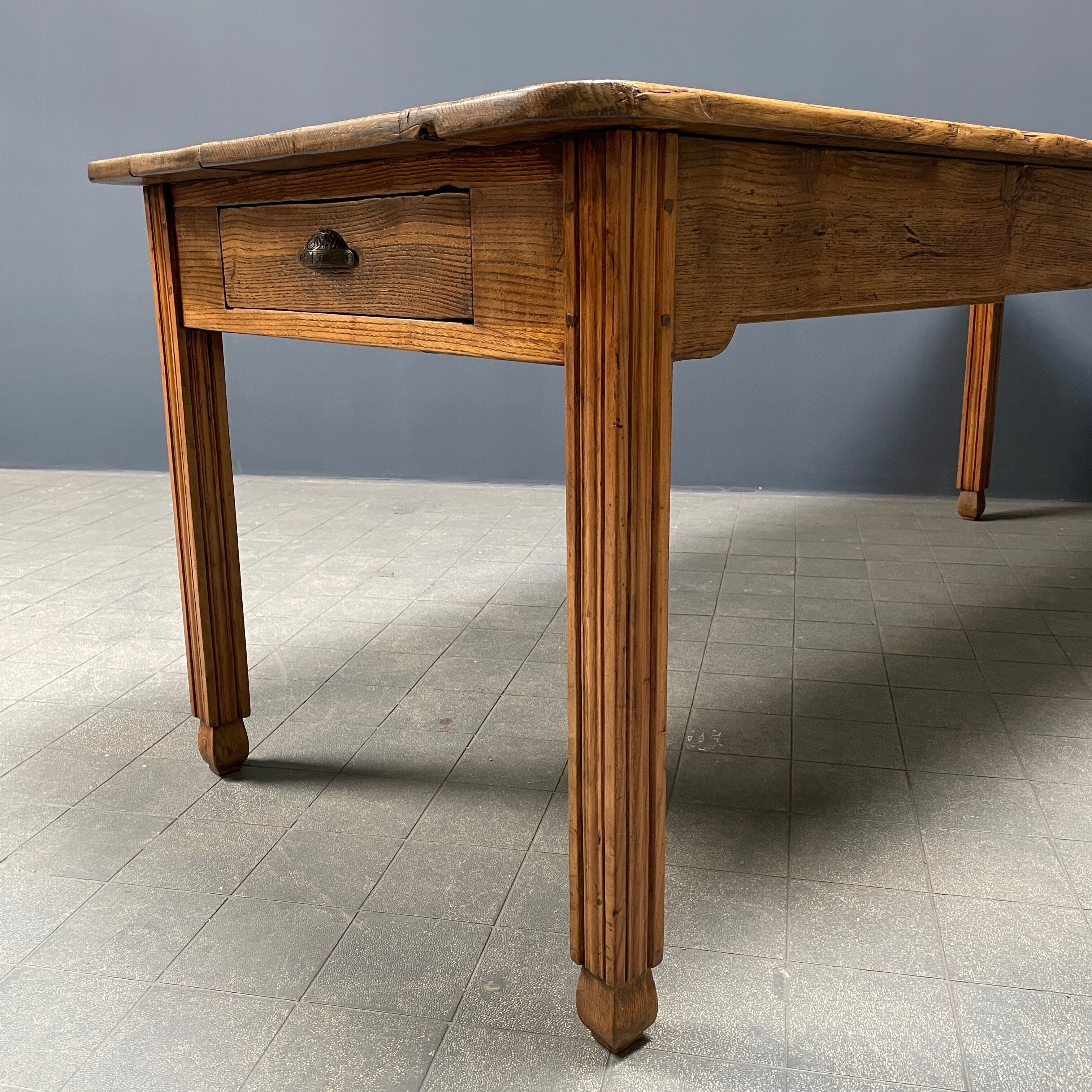 Large oak farmhouse table from France, early 1900s
