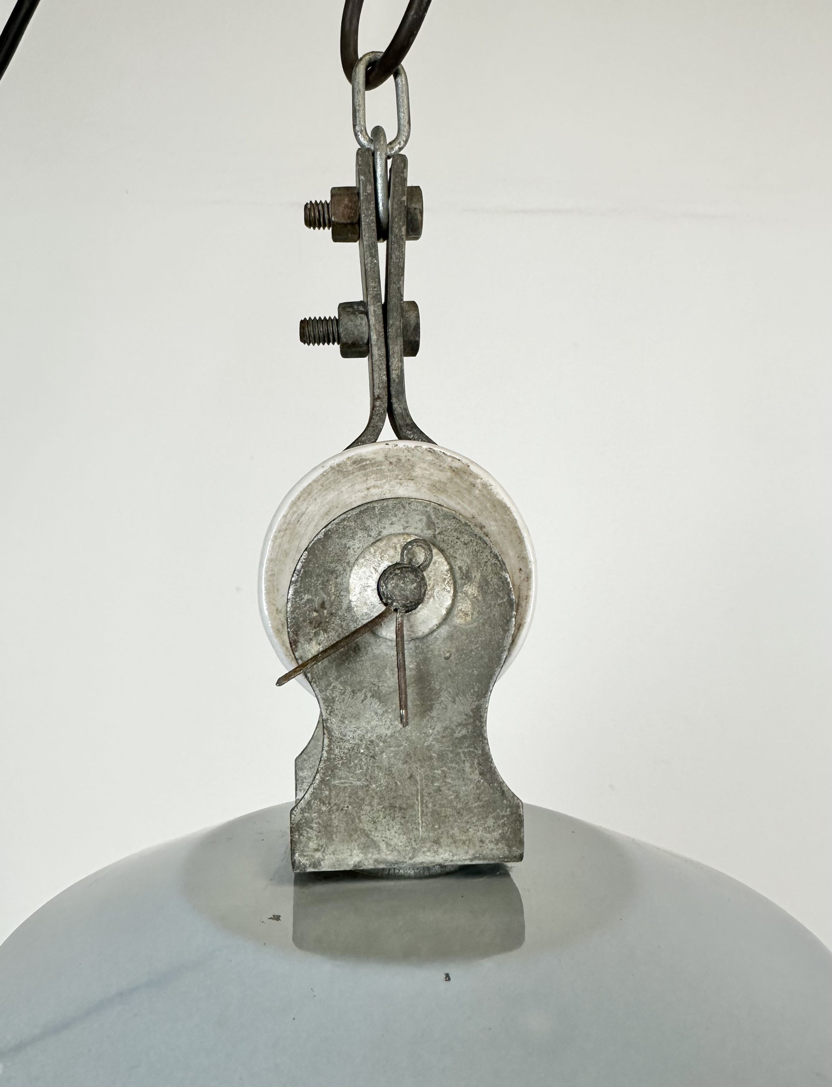 Industrial italien grey enamel lamp from Cariboni, 1970s