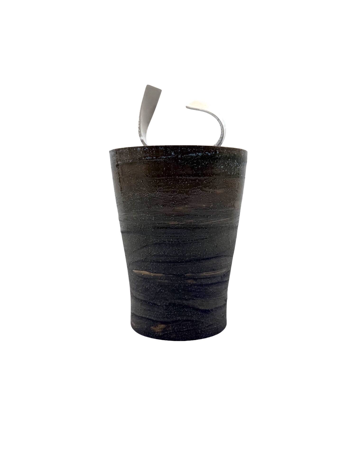 Mid-century style dark green ceramic vase, Gabriele Bucci Italy ca. 2000s