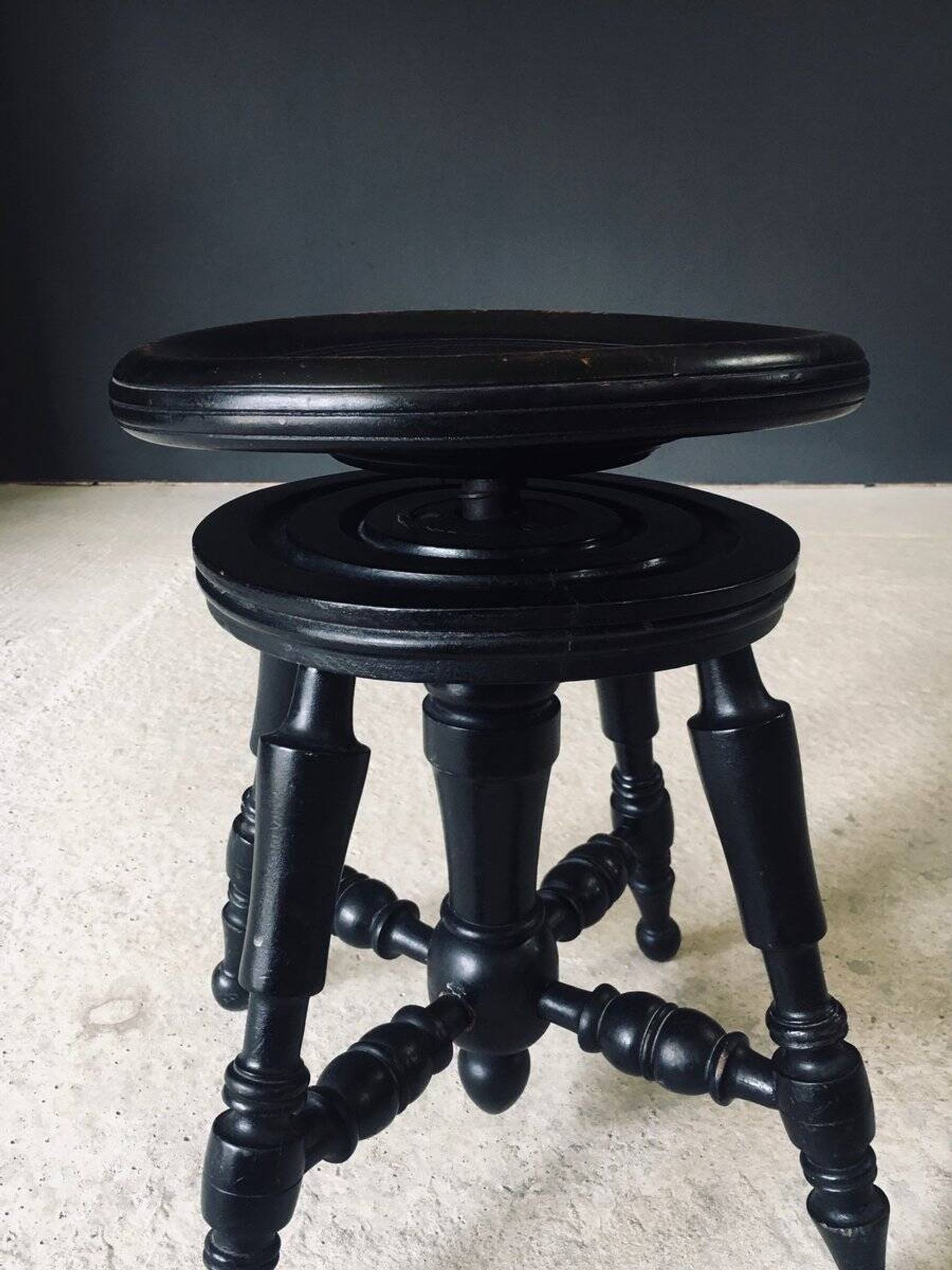 Early 20th Century Black Stained Piano Stool, 1890s