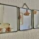 Miroir triptyque barbier chromé chocolat vintage 1940 - 21 x 49 cm