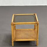 Rattan, Canework and Smoked Glass End Tables, 1960s, Set of 2