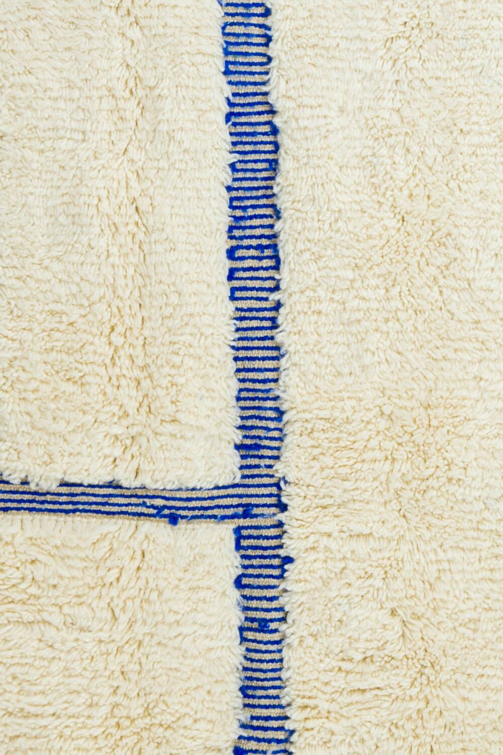 White and blue Klein Beni Ouarain Moroccan rug