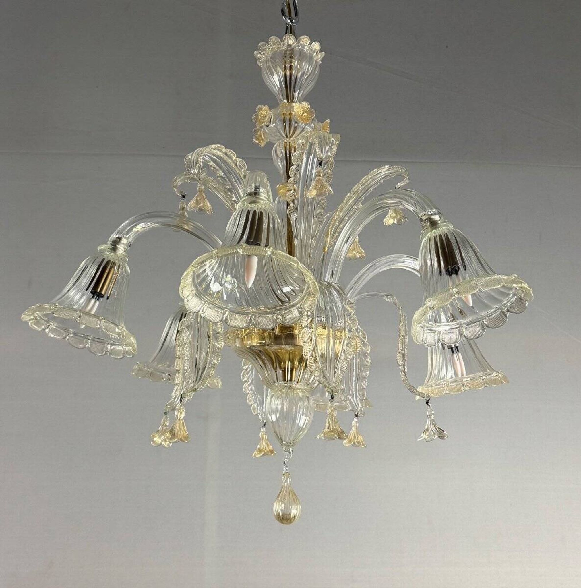 Venetian Chandelier In Golden Murano Glass, 6 Arms Of Light