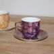 Set of 5 marbled porcelain coffee cups and saucers, hand-painted, with a gold rim.