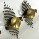 Mid-Century Set of three gilded metal sconces. Italy 1950s