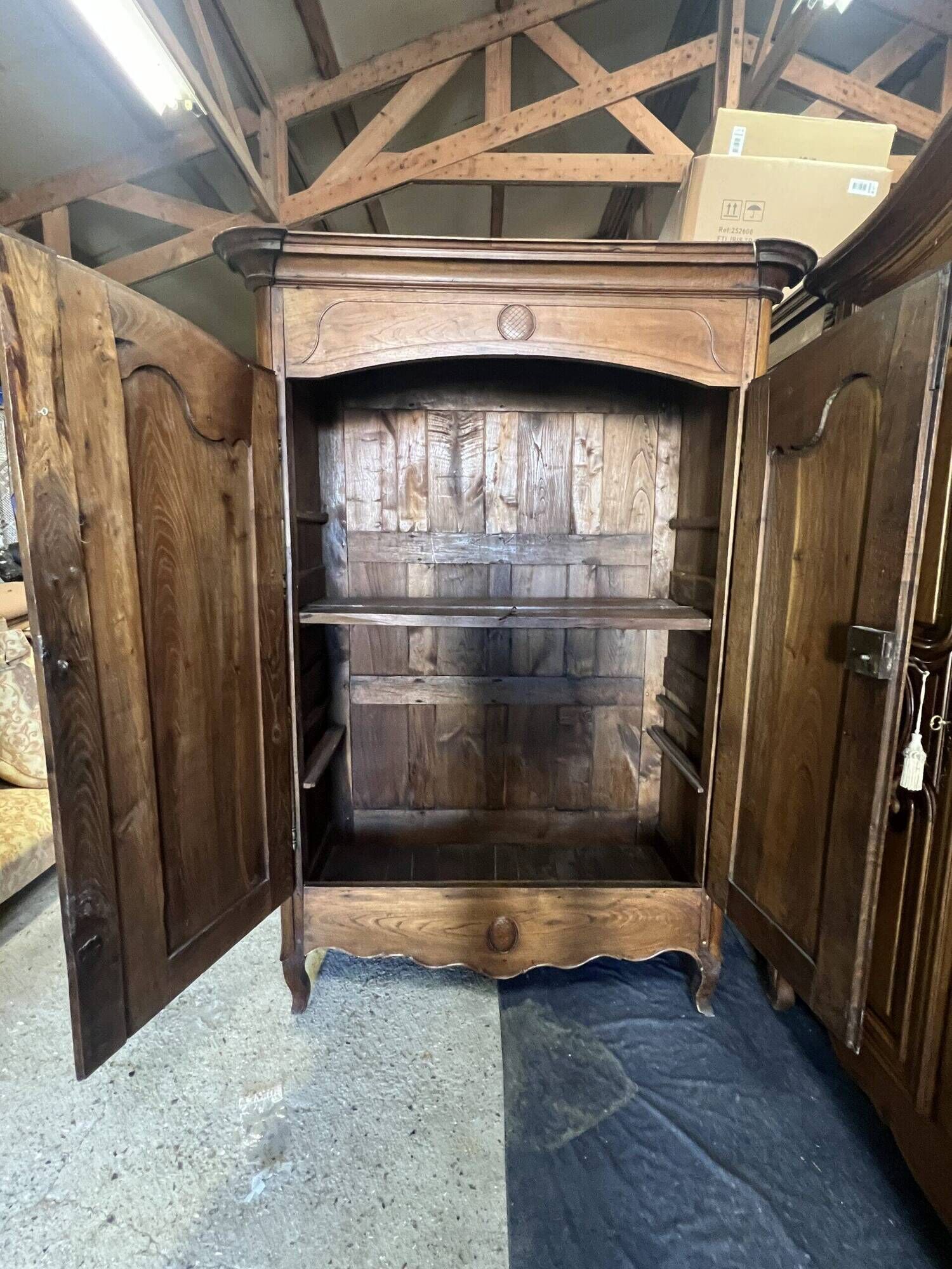 Very beautiful and old carved wooden wardrobe from the 19th century, small size, height 211 cm.