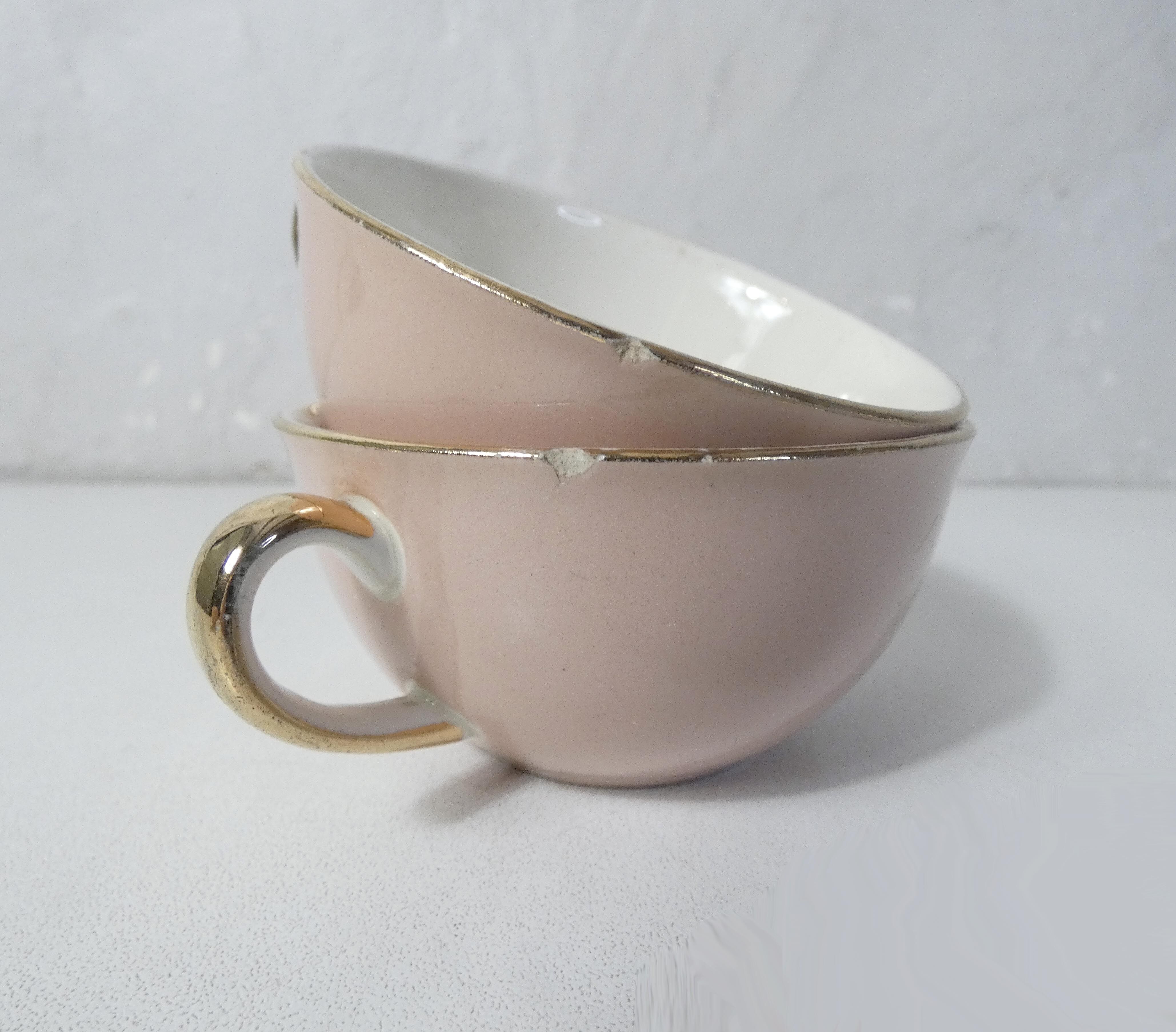 5 cups Villeroy & Boch pink and gold by Lucien Engel