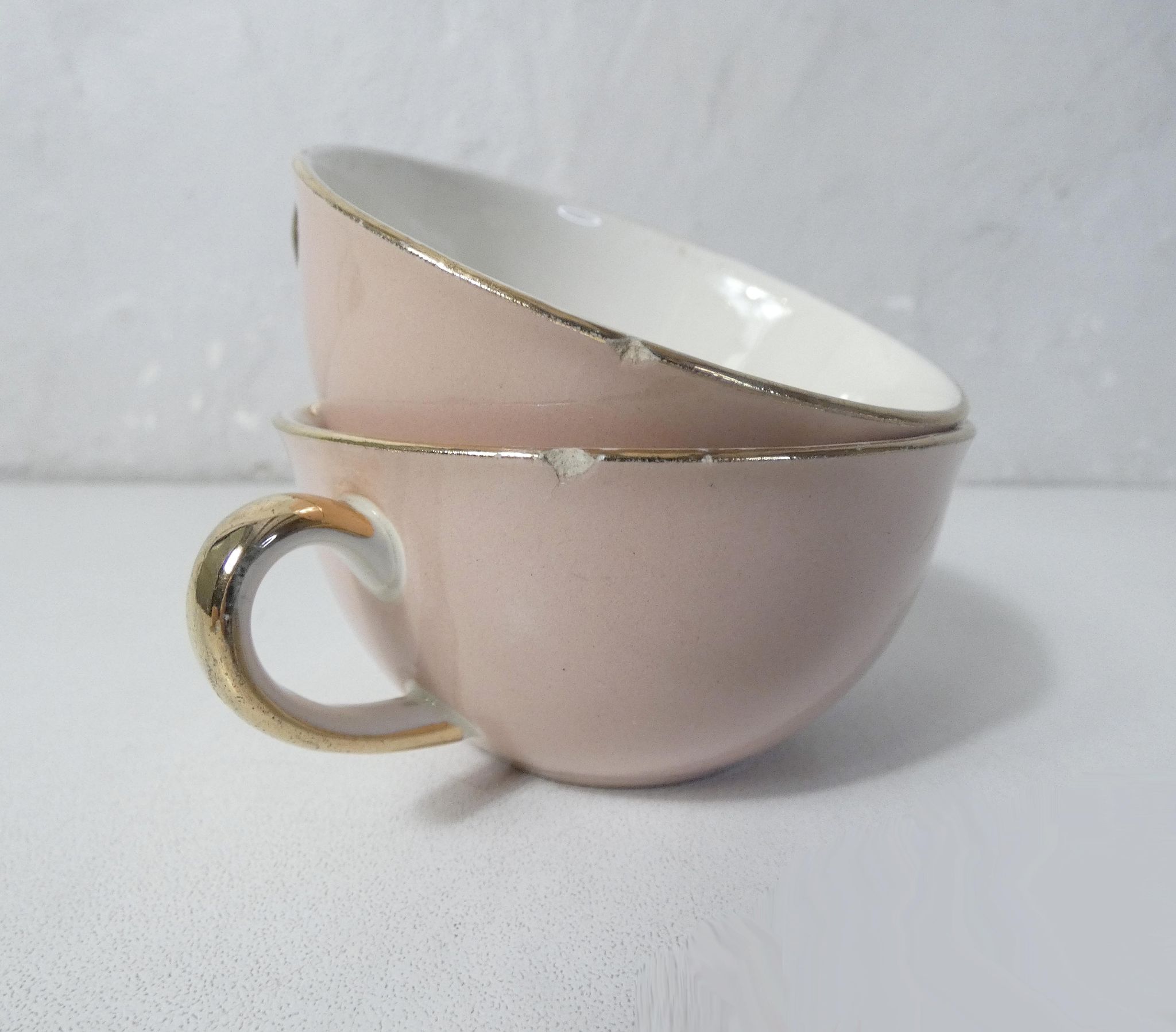 5 tasses Villeroy & Boch rose et or par Lucien Engel