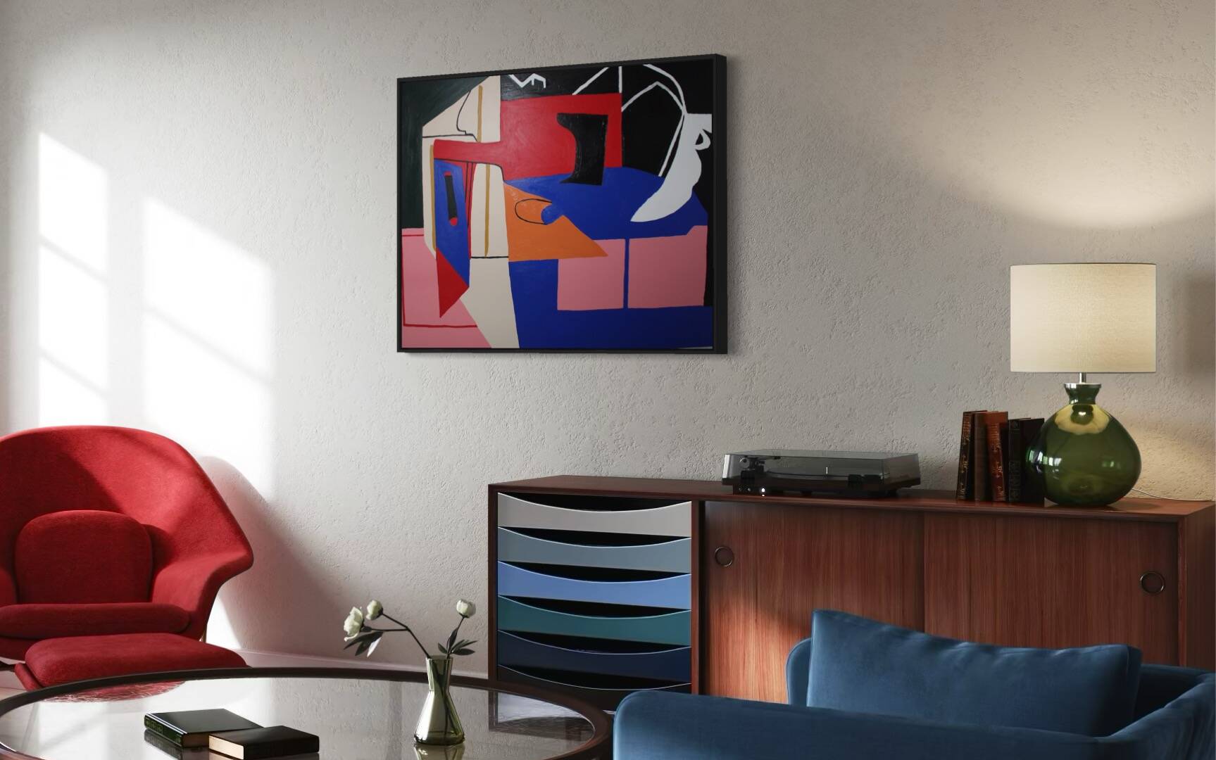 Peinture abstraite bleu cobalt géométrique par Bodasca