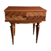 Chevet table in bois massive drawer decor de marquetry and fleur - vintage 60/70 years